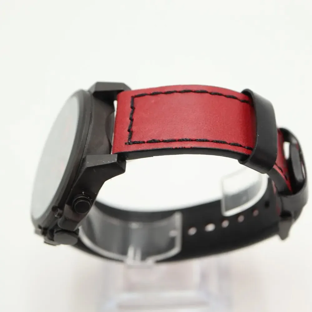 Curren Black Red Jumbo 48mm Chronograph Watch Genuine Leather w New Battery